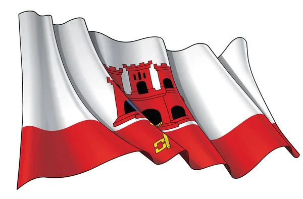 Vektorillustration Einer Wehenden Flagge Von Gibraltar Alle Elemente Sauber Auf — Stockvektor