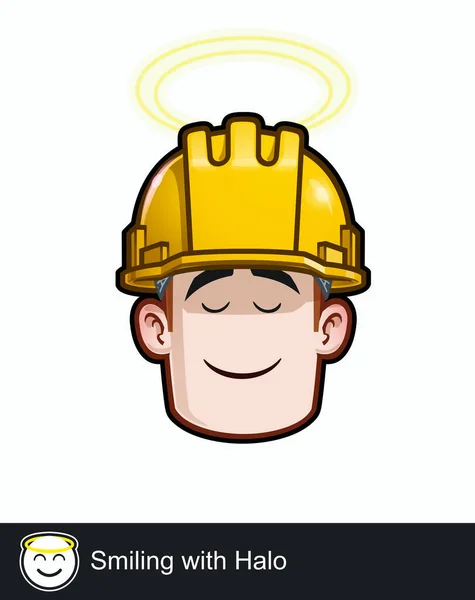 Icono Una Cara Trabajador Construcción Con Smiling Halo Expresión Emocional — Vector de stock