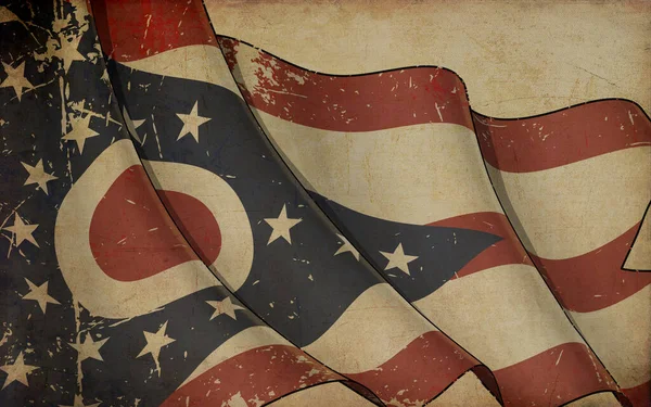 オハイオ州の旗を振って印刷された古い紙の背景イラスト — ストック写真