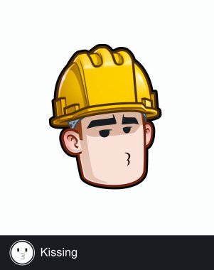 Icon of a construction worker face with Kissing emotional expression. All elements neatly on well described layers and groups. clipart