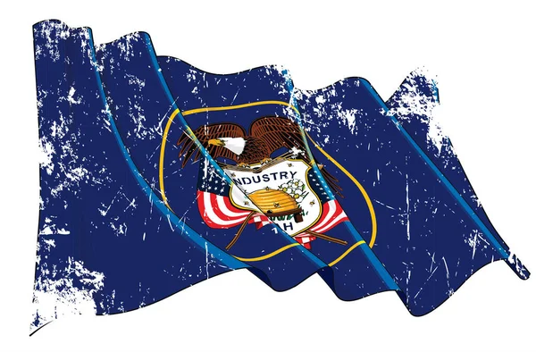 Vector Textured Grunge Illustration Waving Flag State Utah Todos Los — Vector de stock