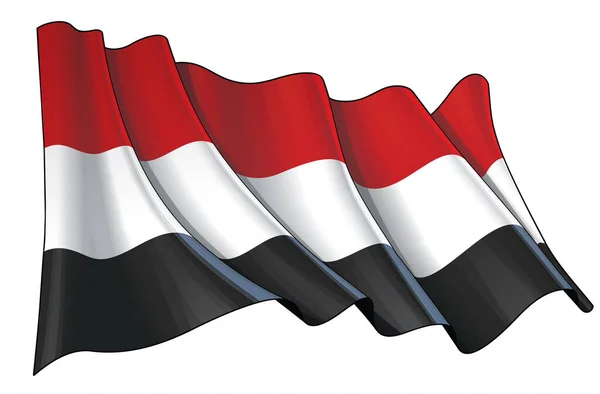 Ilustración Vectorial Una Bandera Ondeante Yemen Todos Los Elementos Perfectamente — Archivo Imágenes Vectoriales