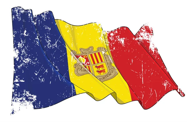 Vector Textured Grunge Illustration Einer Wehenden Flagge Von Andorra Alle — Stockvektor
