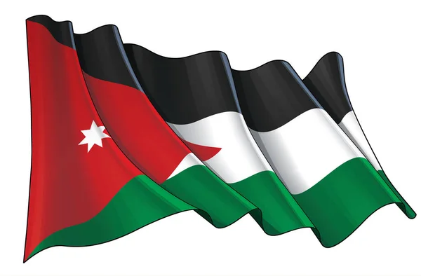 Vektor Ilustrasi Dari Lambaian Bendera Yordania Semua Elemen Dengan Rapi - Stok Vektor