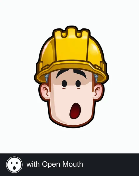 Icono Una Cara Trabajador Construcción Con Expresión Emocional Boca Abierta — Vector de stock