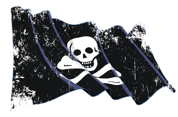 Vector Textured Grunge Illustration Waving Jolly Roger Pirate Black Sam — стоковий вектор