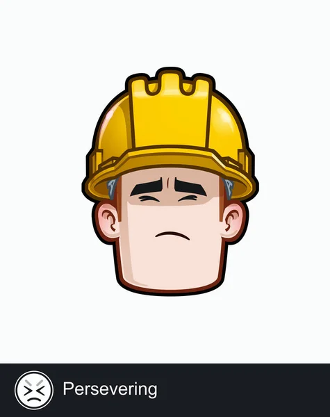 Icono Una Cara Trabajador Construcción Con Perseverante Expresión Emocional Todos — Vector de stock