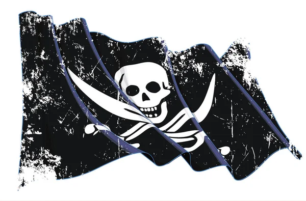 Vector Textured Grunge Illustration Waving Jolly Roger Pirate Calico Jack — Stockvector