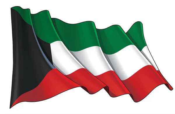 Vektorillustration Einer Wehenden Fahne Von Kuwait Alle Elemente Sauber Auf — Stockvektor