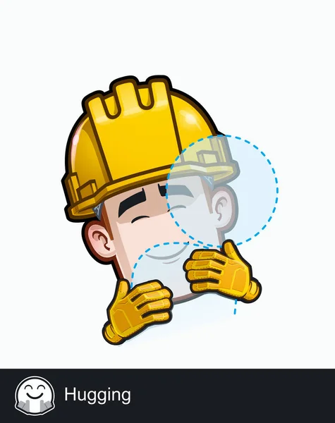 Icono Una Cara Trabajador Construcción Con Abrazo Expresión Emocional Todos — Vector de stock