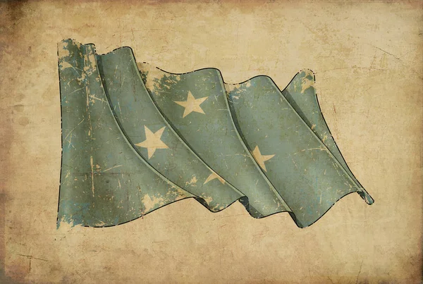 Textured Aged Papyrus Background Scratched Illustration Waving Flag Federated States — ストック写真