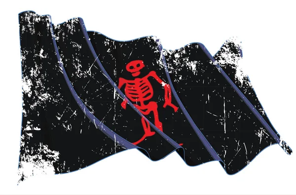 Vector Textured Grunge Illustration Waving Jolly Roger Pirate Eduard Low — Stockvector