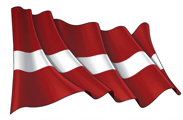 Vektorová Ilustrace Vlající Vlajky Lotyšska Všechny Prvky Úhledně Přesně Definovaných — Stockový vektor