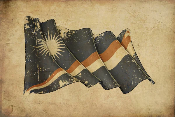 Textured Aged Papyrus Background Scratched Illustration Waving Flag Marshall Islands — Stockfoto