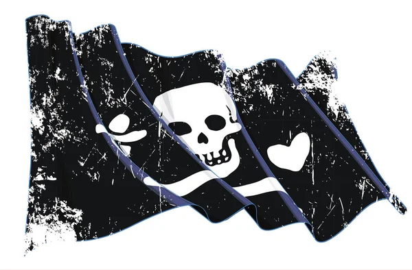 Vector Textured Grunge Illustration Waving Jolly Roger Pirate Stede Bonnet — Stock vektor
