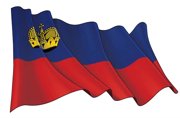 Illustration Vectorielle Drapeau Flottant Liechtenstein Tous Les Éléments Soigneusement Sur — Image vectorielle