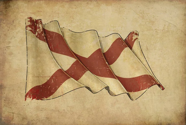 Textured Aged Papyrus Background Scratched Illustration Waving Flag State Alabama — Photo
