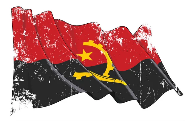 Vector Textured Grunge Illustration Einer Wehenden Flagge Von Angola Alle — Stockvektor