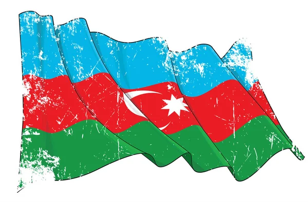 Vector Textured Grunge Illustration Einer Wehenden Flagge Von Aserbaidschan Alle — Stockvektor