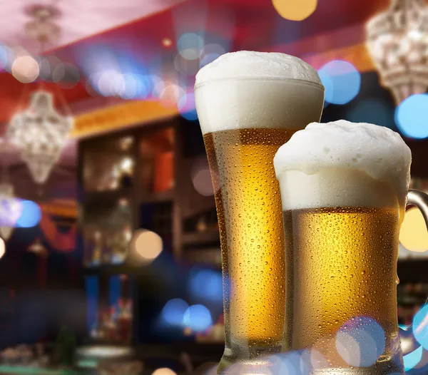 Beers on bar counter — Stock Photo, Image