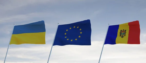 Flags Ukranie Moldova European Union Spojené Státy Americké Usa Waving — Stock fotografie