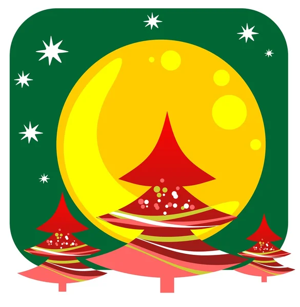 Árboles de Navidad y la luna —  Fotos de Stock