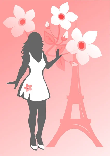 Girl and Eiffel tower — Stock Photo, Image