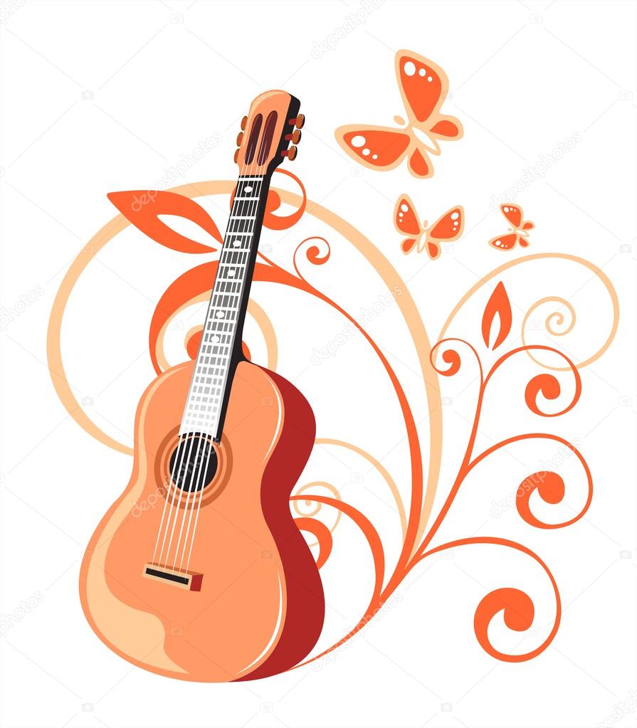 guitar and floral pattern