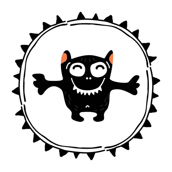Roztomilé Monstrum Kruhovým Rámem Izolované Bílém Pozadí Halloween Znaky Vektorové — Stockový vektor