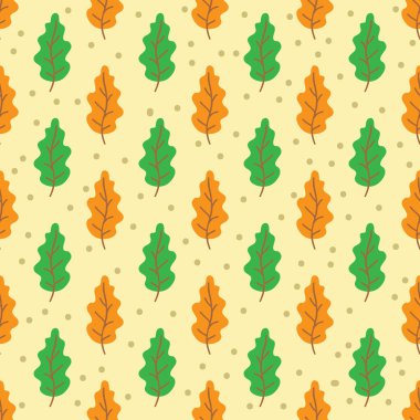 Sonbahar yapraklarıyla kusursuz desen. Vektör çizimi. Pankart, duvar kağıdı, ambalaj kağıdı, kumaş için düz tasarım ögesi.