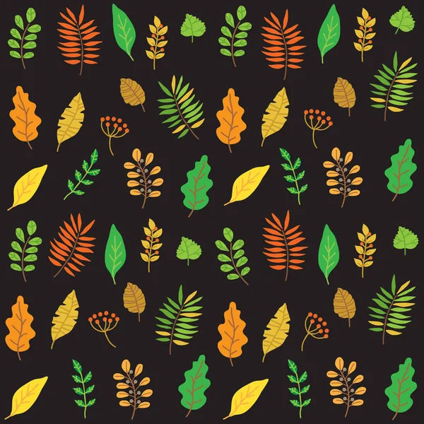 Бесшовный Рисунок Осенними Листьями Темном Фоне Векторная Иллюстрация Плоский Элемент — стоковый вектор