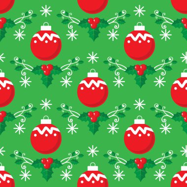 Noel toplarıyla kusursuz desen. Yılbaşı tatili ya da Noel vektör çizimi. Pankart, duvar kağıdı, ambalaj kağıdı veya kumaş için tasarım ögesi.