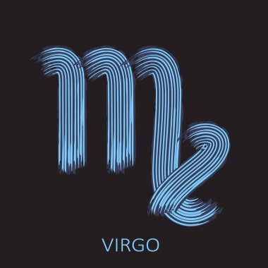 Zodiac simgesi Başak burcu, siyah arka planda izole edilmiş. Zodiac takımyıldızı. Yıldız falı ve astrolojik tahminler için tasarım elemanı. Vektör illüstrasyonu.