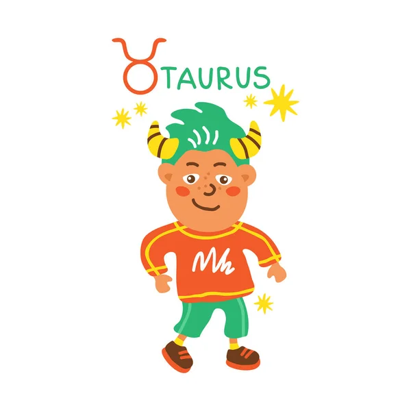Znak Zodiaku Taurus Izolowany Białym Tle Słodki Charakter Dziecka Konstelacja — Wektor stockowy