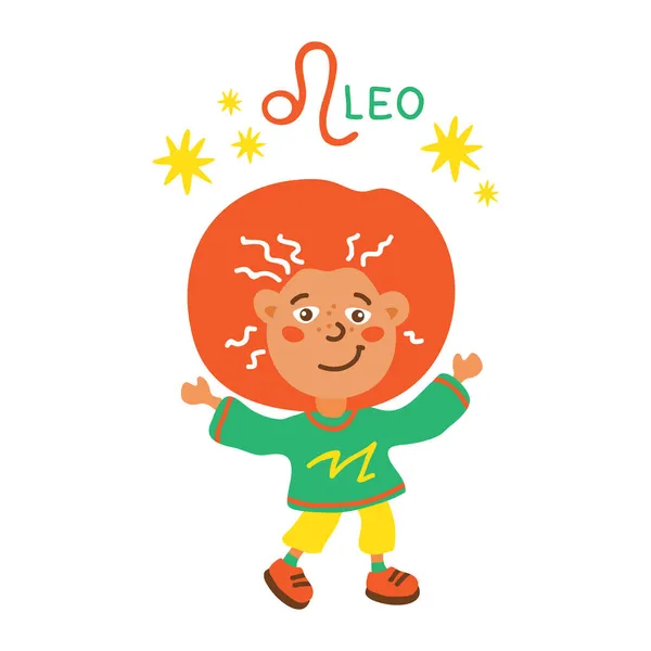 Znamení Zvěrokruhu Leo Izolované Bílém Pozadí Roztomilá Dětská Postava Zvěrokruhová — Stockový vektor