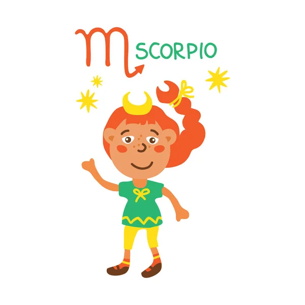 Znak Zodiaku Skorpion Izolowany Białym Tle Słodki Charakter Dziecka Konstelacja — Wektor stockowy