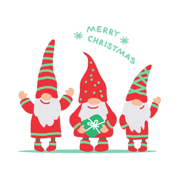 Lindos Pequeños Gnomos Nórdicos Felices Personajes Navidad Año Nuevo Ilustración — Vector de stock