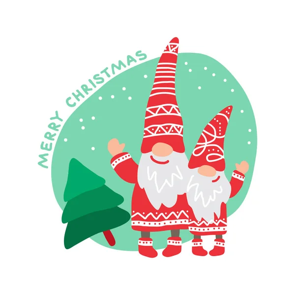 Pequenos Gnomos Nórdicos Felizes Personagens Natal Ano Novo Ilustração Vetorial — Vetor de Stock