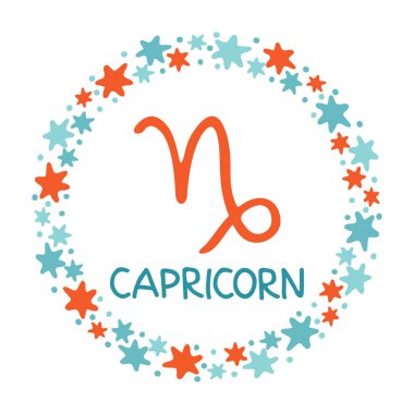 Zodiac, beyaz arka planda izole edilmiş daire çizgili Oğlak burcu tabelası. Zodiac takımyıldızı. Yıldız falı ve astrolojik tahminler için tasarım elemanı. Vektör illüstrasyonu.