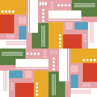 Renkli mozaik elementlere sahip soyut, pürüzsüz desen. Vektör çizimi. Pankart, ambalaj kağıdı, duvar kağıdı veya kumaş için tasarım.