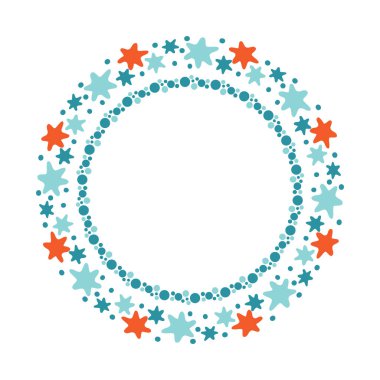 Beyaz arka planda izole edilmiş yıldızlarla dekoratif sınır. Tatil vektör illüstrasyonu.