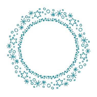 Beyaz arka planda izole edilmiş yıldız ve kar taneleriyle dekoratif sınır. Tatil vektör illüstrasyonu.