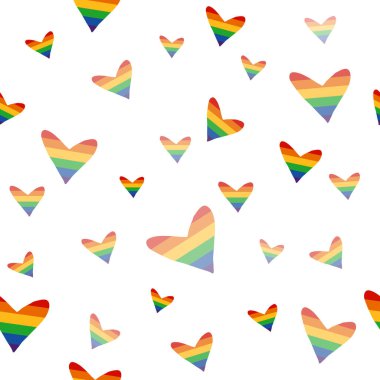 LGBT pride symbol. Seamless pattern with gay rainbow hearts. Pride month. Vector illustration design element for wallpaper, wrapping paper, fabric.
