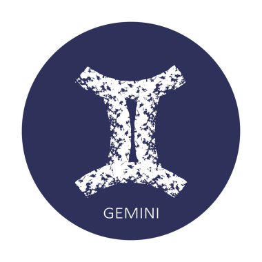 Zodiac sign Gemini isolated on dark blue background. Zodiac constellation. Design element for horoscope and astrological forecast. Vector illustration.