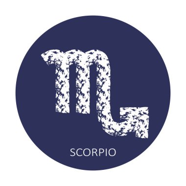 Zodiac sign Scorpio isolated on dark blue background. Zodiac constellation. Design element for horoscope and astrological forecast. Vector illustration.