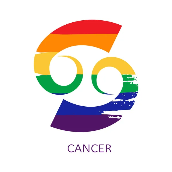 Zodiac Sign Cancer Isolated White Background Gay Rainbow Flag Colors Illustrazione Stock