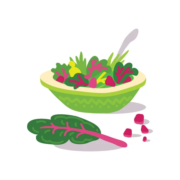 Salada Mandril Folhas Acelga Produto Nutrição Alimentar Saudável Conceito Estilo — Vetor de Stock