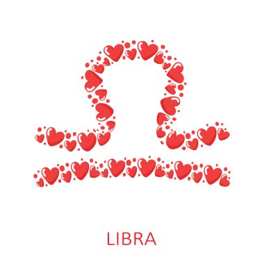 Terazi burcu işareti beyaz arka planda izole edilmiş. Zodiac takımyıldızı. Yıldız falı ve astrolojik tahminler için Sevgililer Günü illüstrasyonu. Vektör illüstrasyonu.