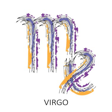 Burç işareti beyaz arka planda izole edilmiş Başak burcu. Zodiac takımyıldızı. Yıldız falı ve astrolojik tahminler için tasarım elemanı. Vektör illüstrasyonu.