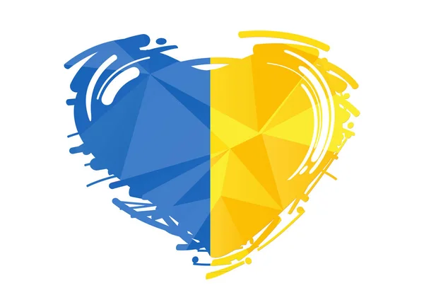 Beyaz arka planda izole edilmiş Ukrayna bayrağı olan duocolor kalp. El çizimi stili. Vektör çizimi. Pankart, broşür, kitapçık için tasarım ögesi.